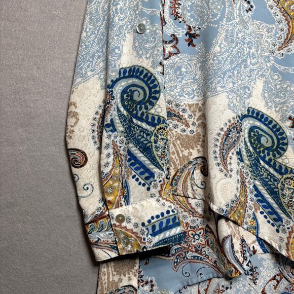 Chico’s Paisley Floral High Low Blouse 2 (12–14) Boho Retro Artsy Classic Top - Picture 8 of 8